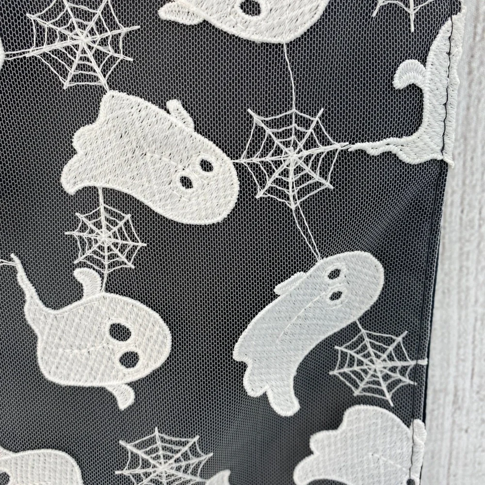 Cupcakes and Cashmere Table Runner Halloween 14x72 Black Ghost Spiderweb Mesh